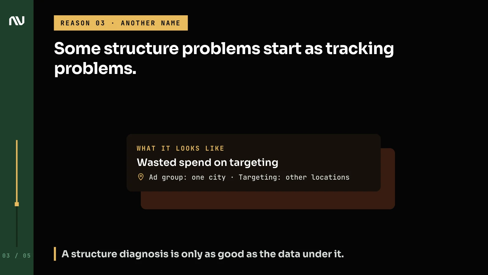 A targeting problem card lifted to show the tracking data underneath that the diagnosis depends on.