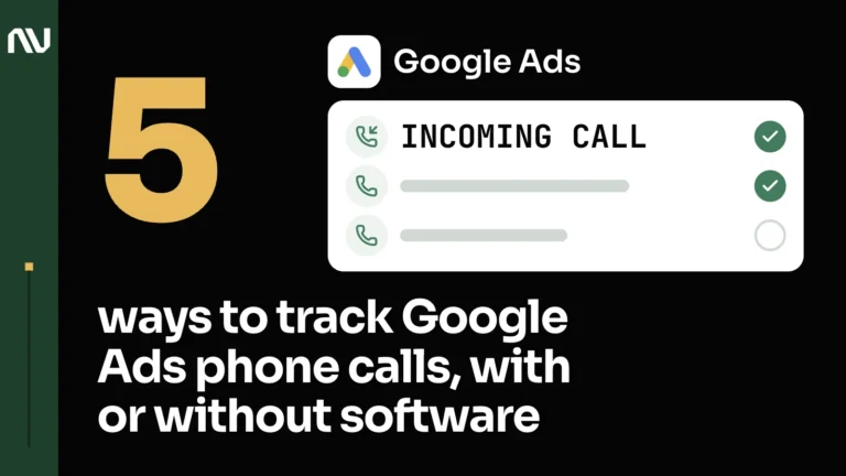 The Google Ads logo with its name above a white call log: an incoming call with a green tick, a second call with a tick and a third call with an empty ring.